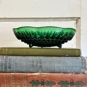 Vintage Anchor Hocking Forest Green Footed Boopie Hobnail Candy Dish
